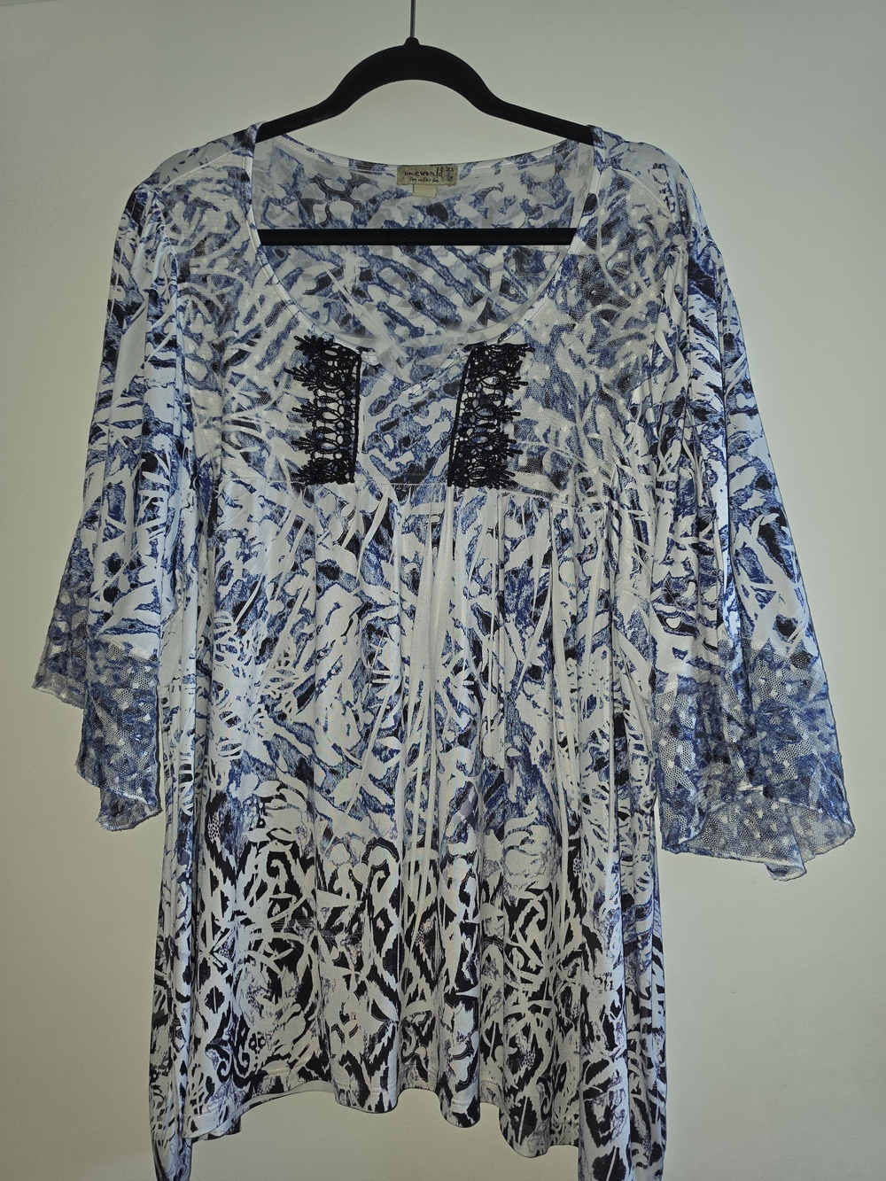 Blue & White Printed Lace-Front Women's Tunic